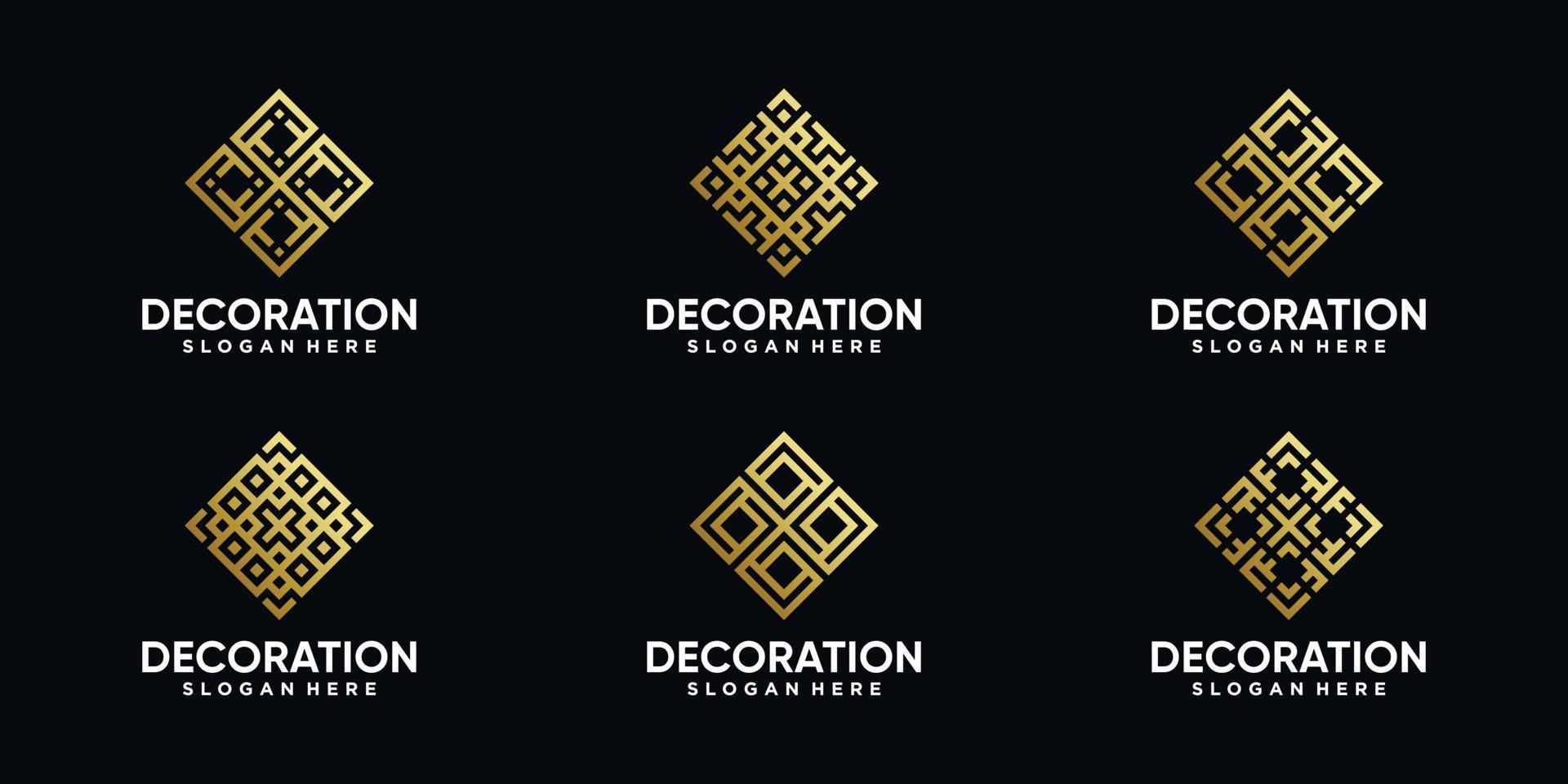 conjunto de diseño de logotipo de decoración con estilo de arte lineal y color dorado vector