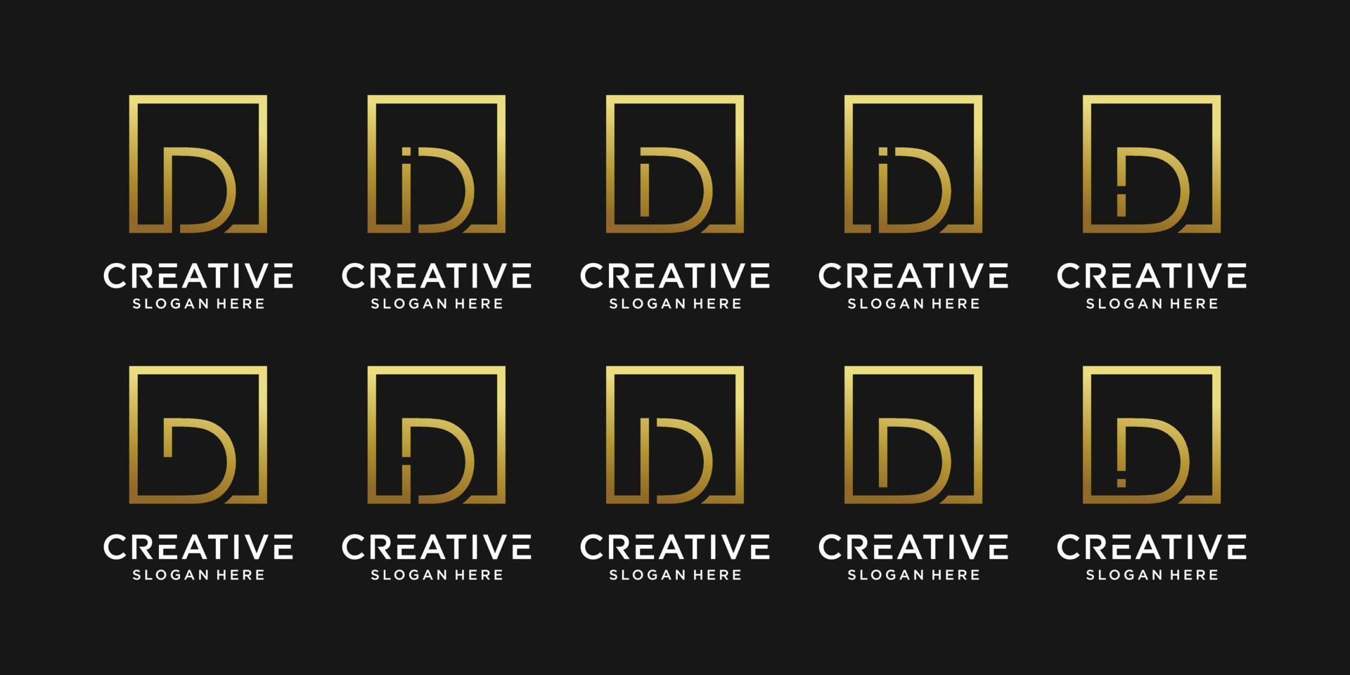 Set of creative monogram logo design initial letter D with square style. vector