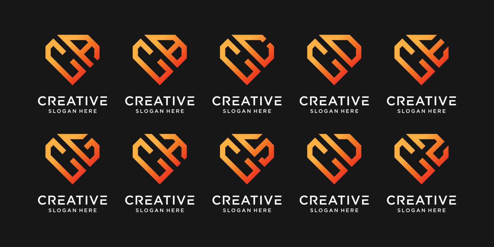 Set bundle monogram logo design template initial letter c combined with other. icons for business company and personal vector