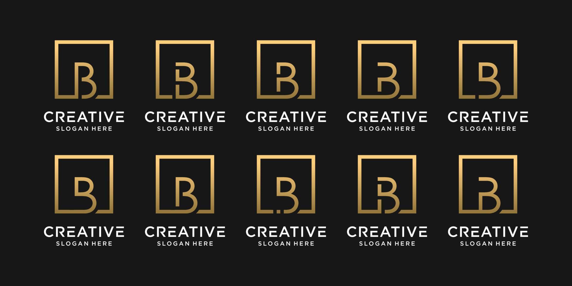 Set of creative monogram logo design initial letter B with square style. vector