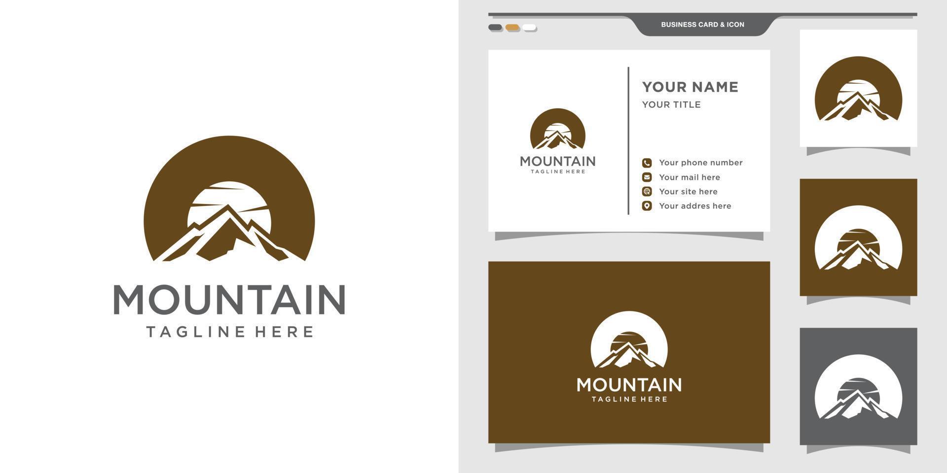 Mountain logo design with circle concept. Logo and business card design. Premium Vector