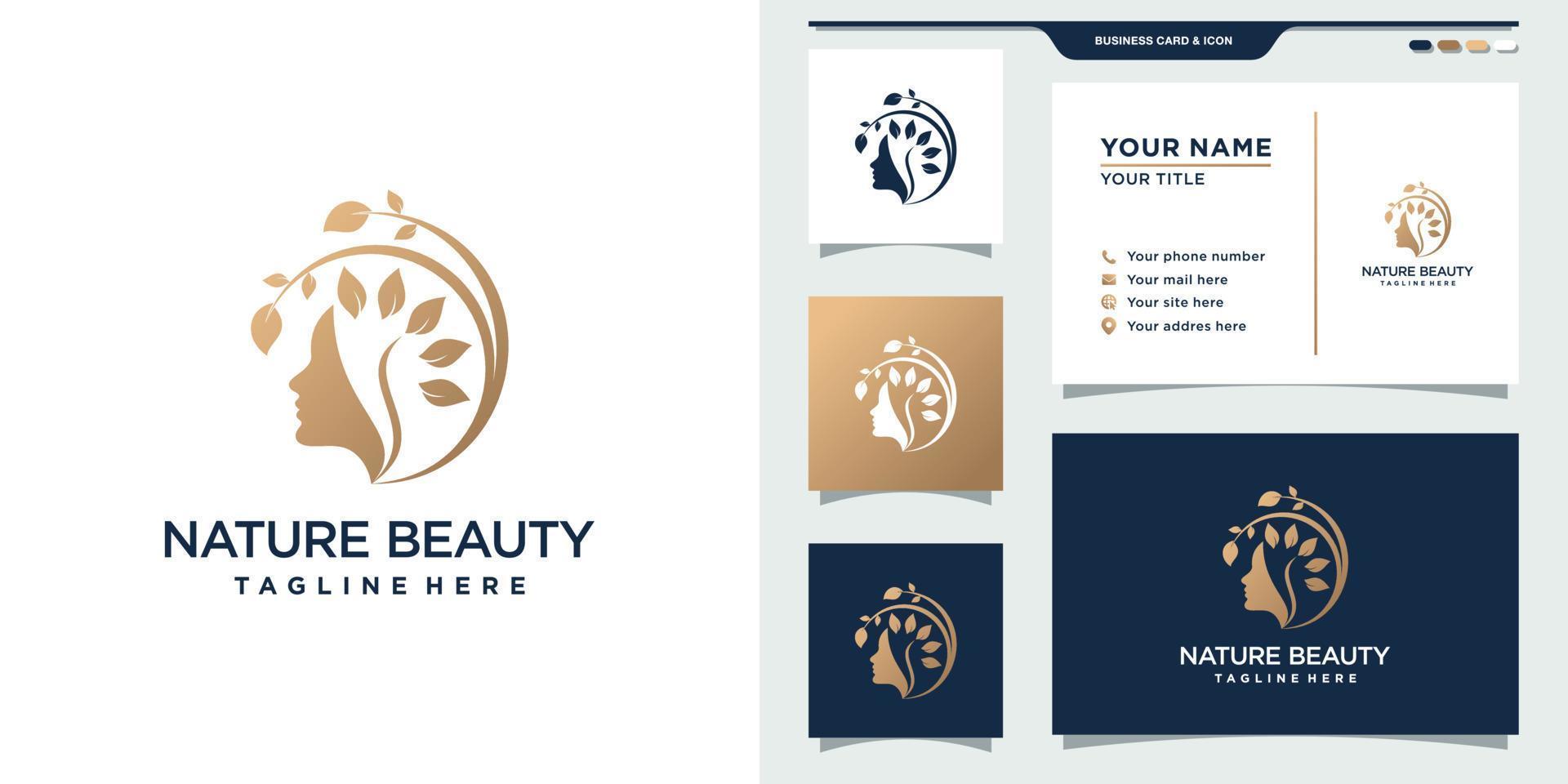 logotipo de belleza natural simple y elegante con concepto de círculo y diseño de tarjeta de visita. inspiración, plantilla de logotipo de ilustración. vector premium