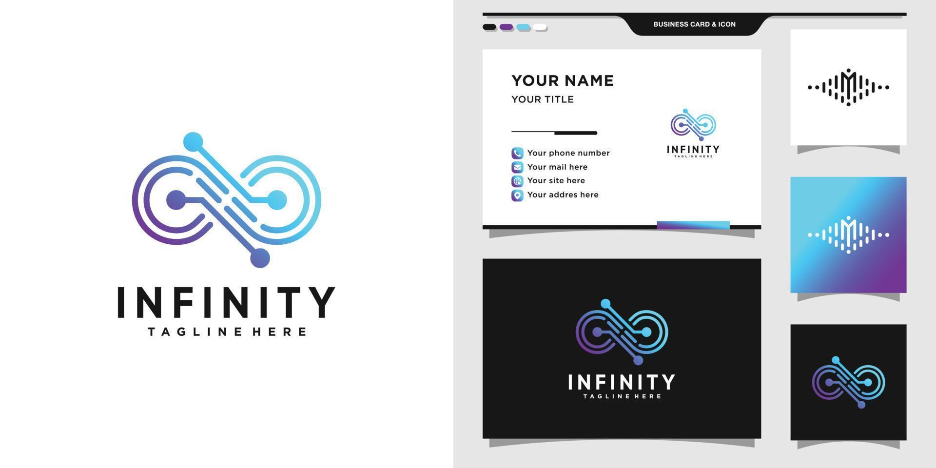 logotipo infinito con estilo tecnológico degradado y diseño de tarjeta de visita. logotipo de tecnología infinita. vector premium