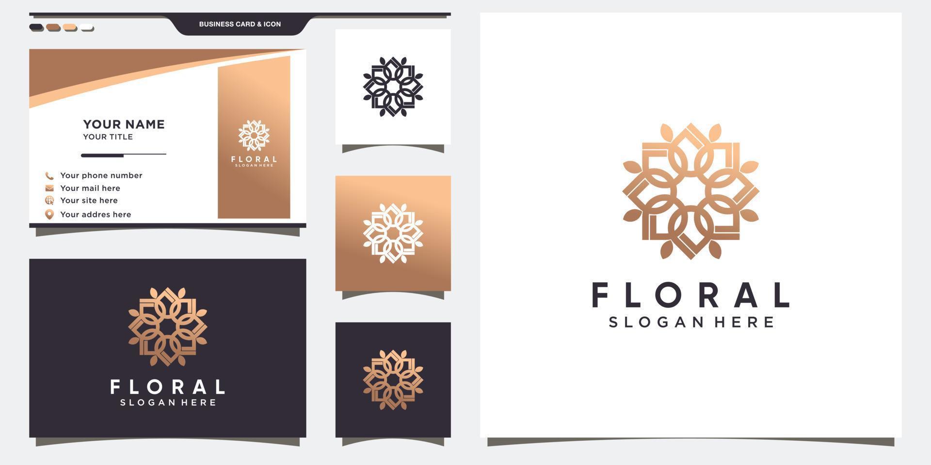 Floral logo with creative concept and business card design. Premium Vector