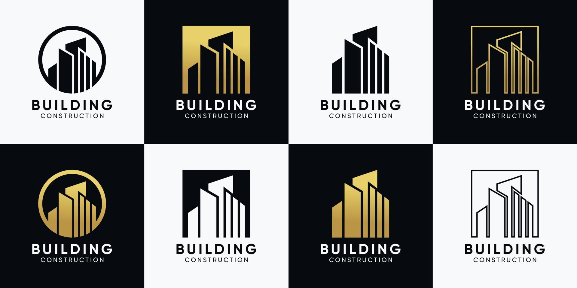 Set of building logo design template with creative concept. Inspiration, illustration construction logo. Premium Vector