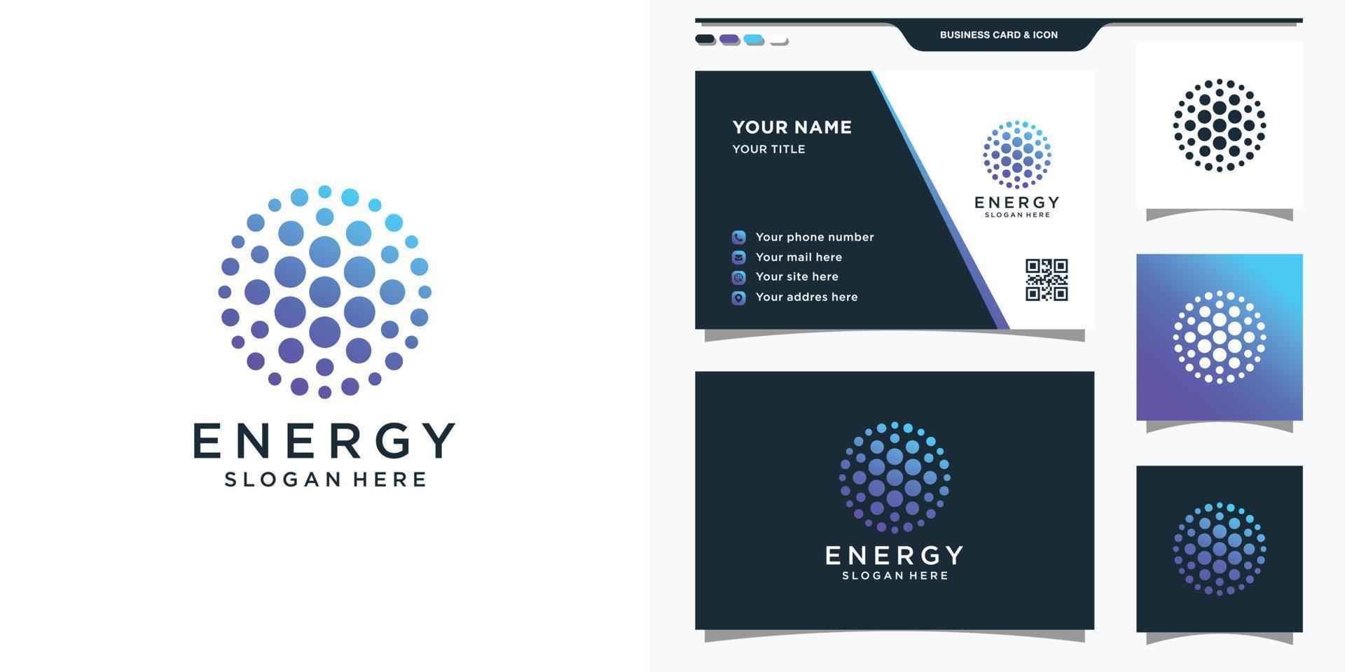 Abstract energy logo with dot icon. Sun solar energy logo and business