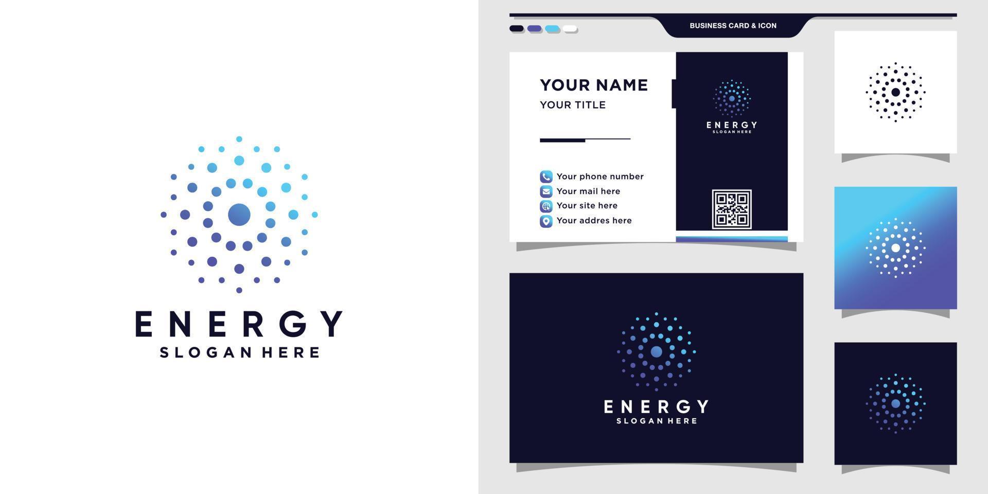 Energy logo for technology with creative dot concept and business card design. Premium Vector