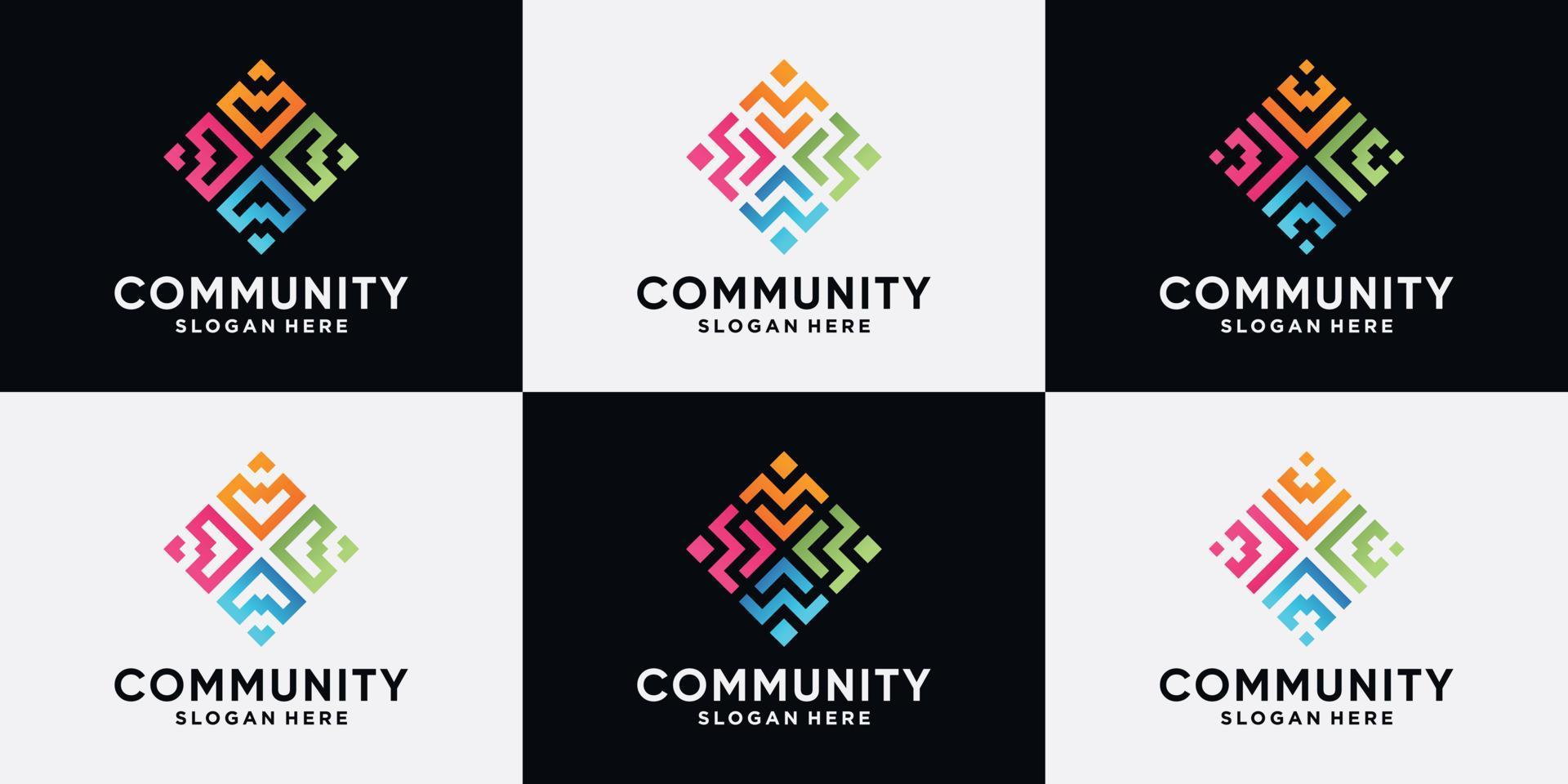 conjunto de diseño de logotipo comunitario y humano para grupo social con estilo de arte lineal vector