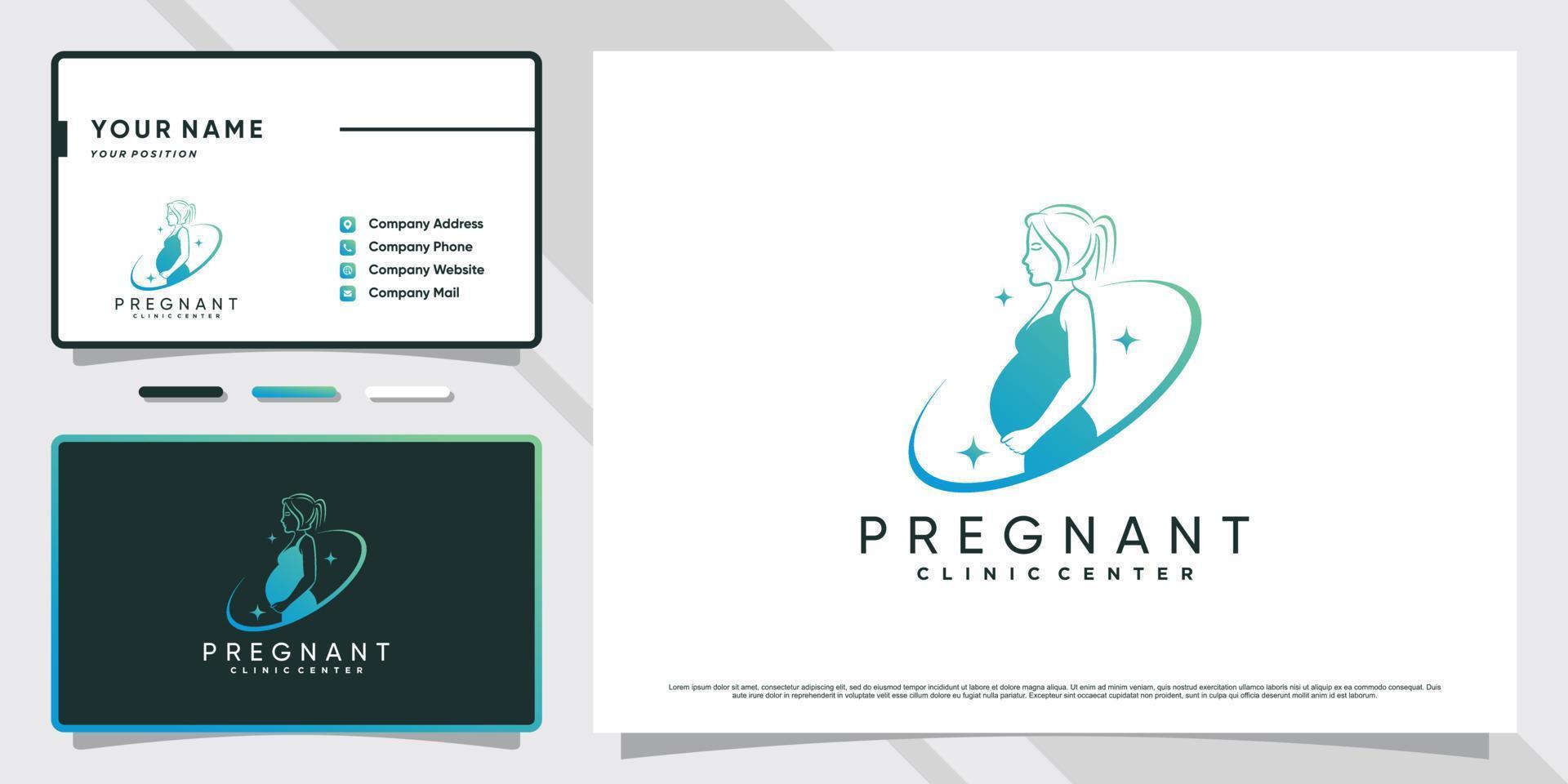 Woman pregnant clinic logo with creative concept and business card design Premium Vector