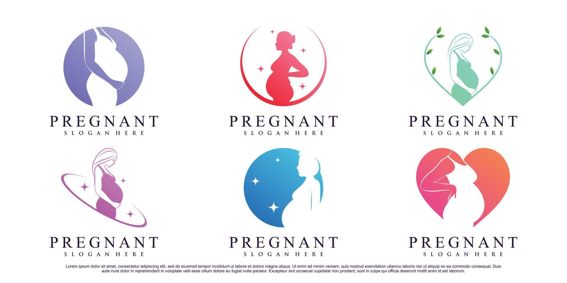 Set bundle woman pregnant logo design template with creative element Premium Vector