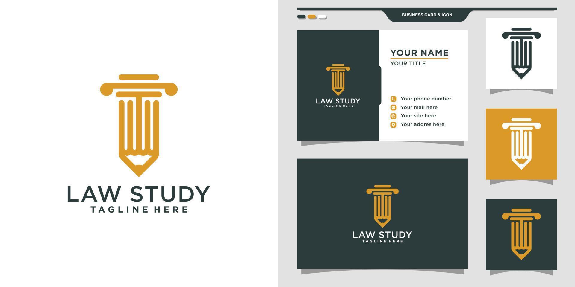 Law study logo design with pencil style. Logo template and business card design. Premium Vector