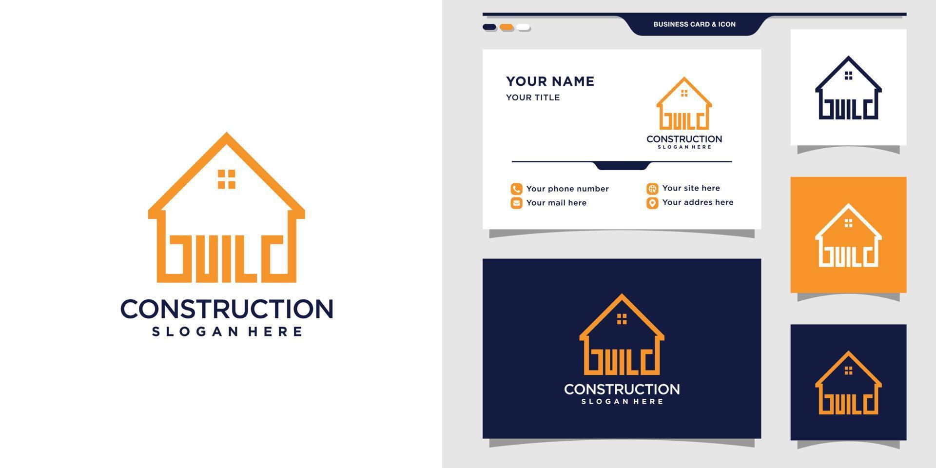 Construction logo template with creative concept and business card design Premium Vector