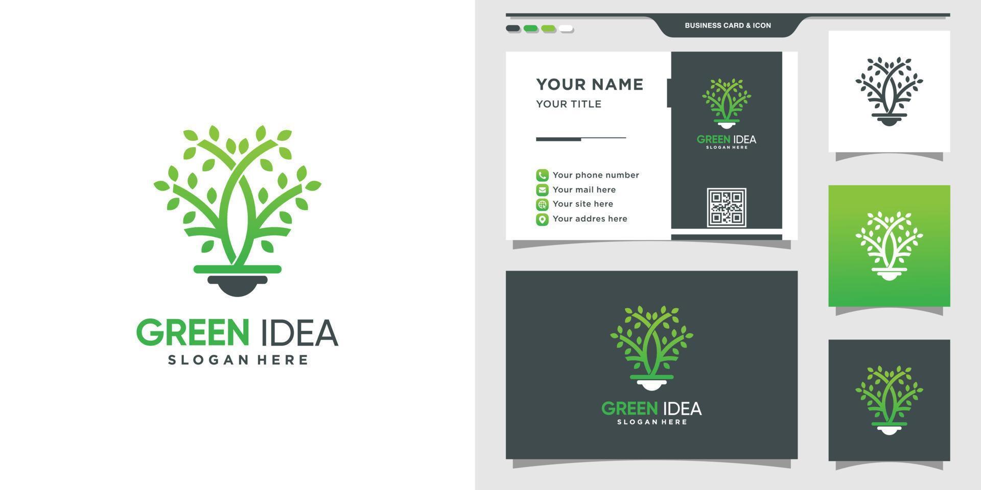 Tree logo with smart concept and business card design Premium Vector
