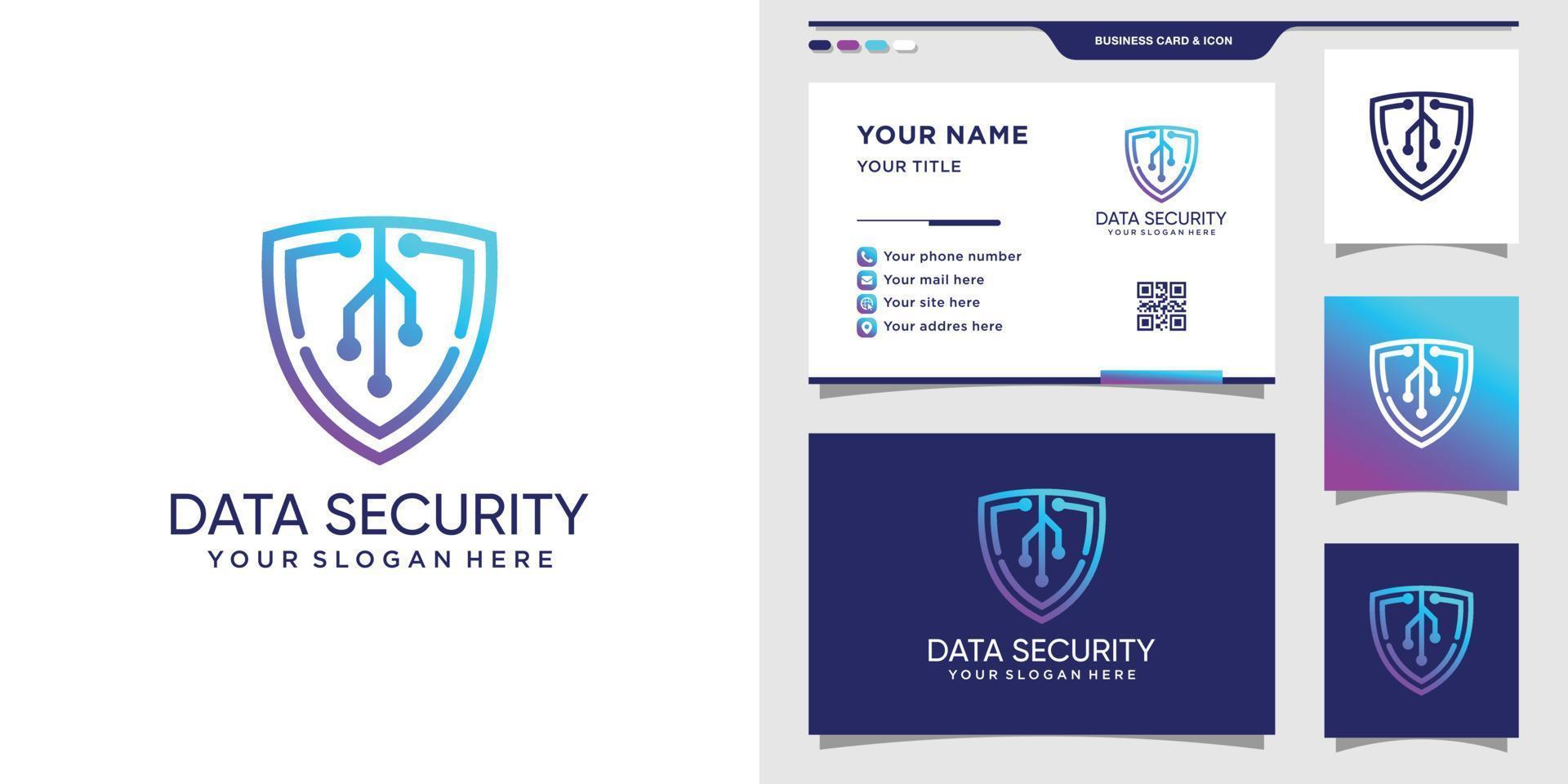 Symbol of shield for technology data. Logo icon and business card design Premium Vector