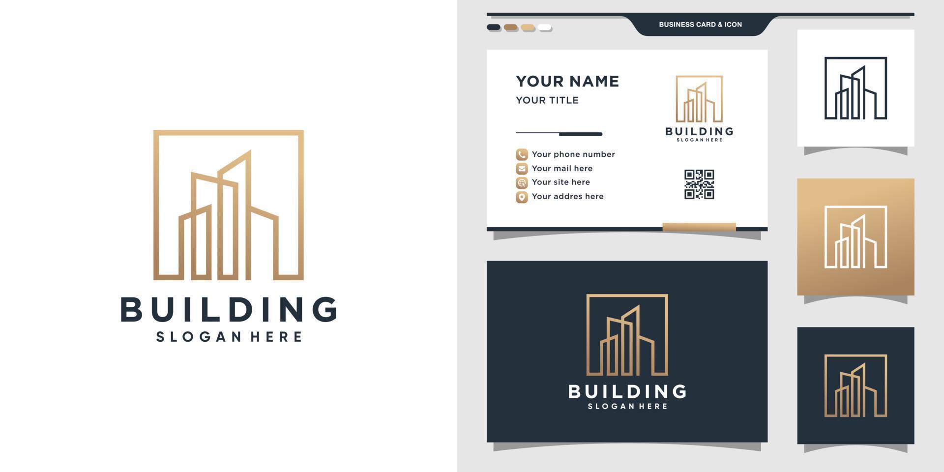 Building logo design with line art style and square concept. Inspiration logo for construction and business card design. Premium Vector