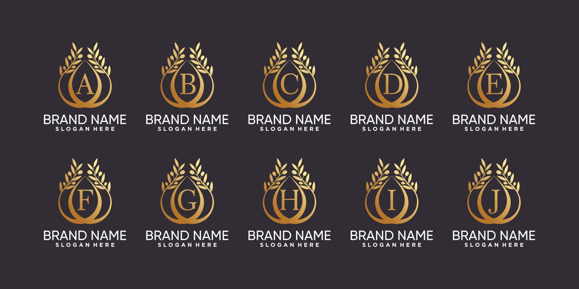 Set of olive tree logo design initial letter A to J with line art style and creative concept vector