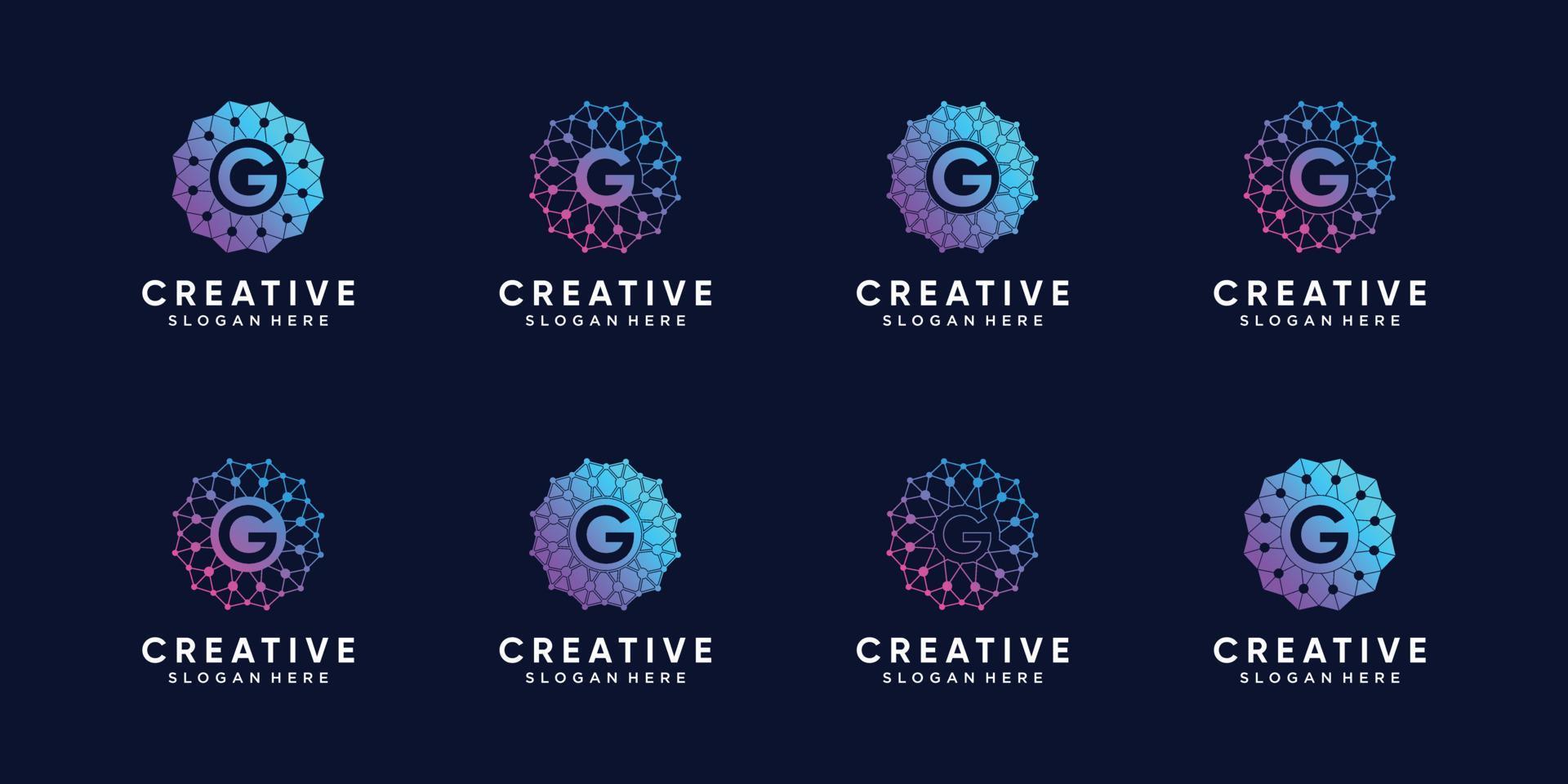 conjunto de diseño de logotipo de monograma para tecnología letra inicial g con arte de línea y estilo de punto vector