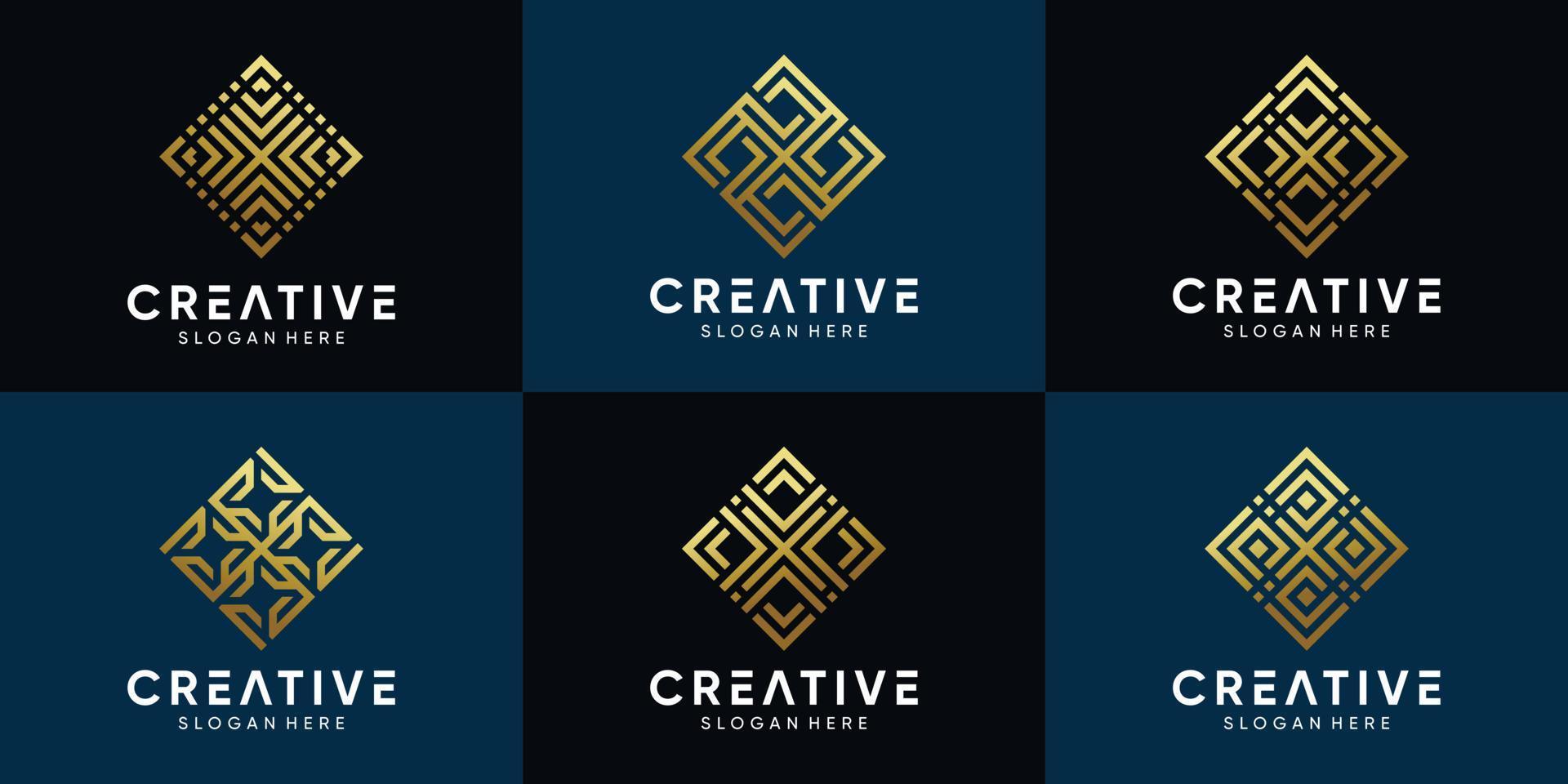 Set of creative logo design for business company with line art style and modern concept vector