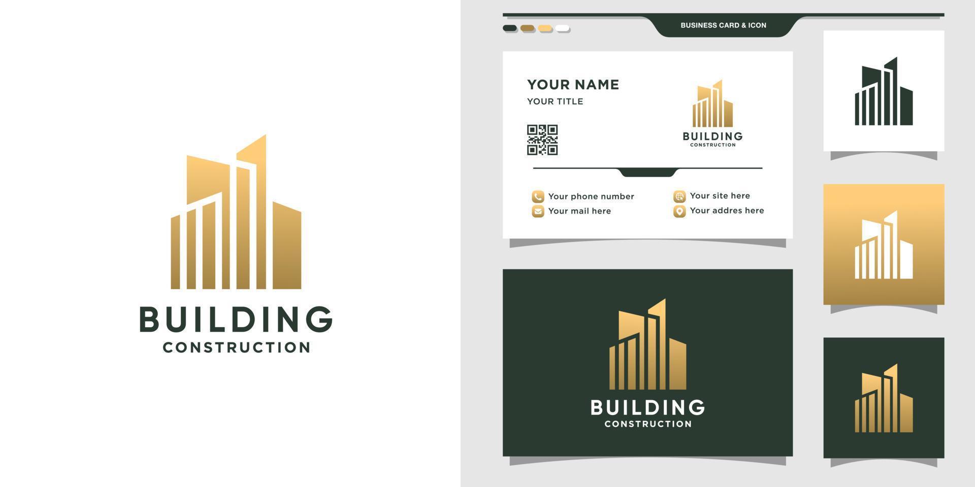 Building logo for construction with creative concept and business card design vector