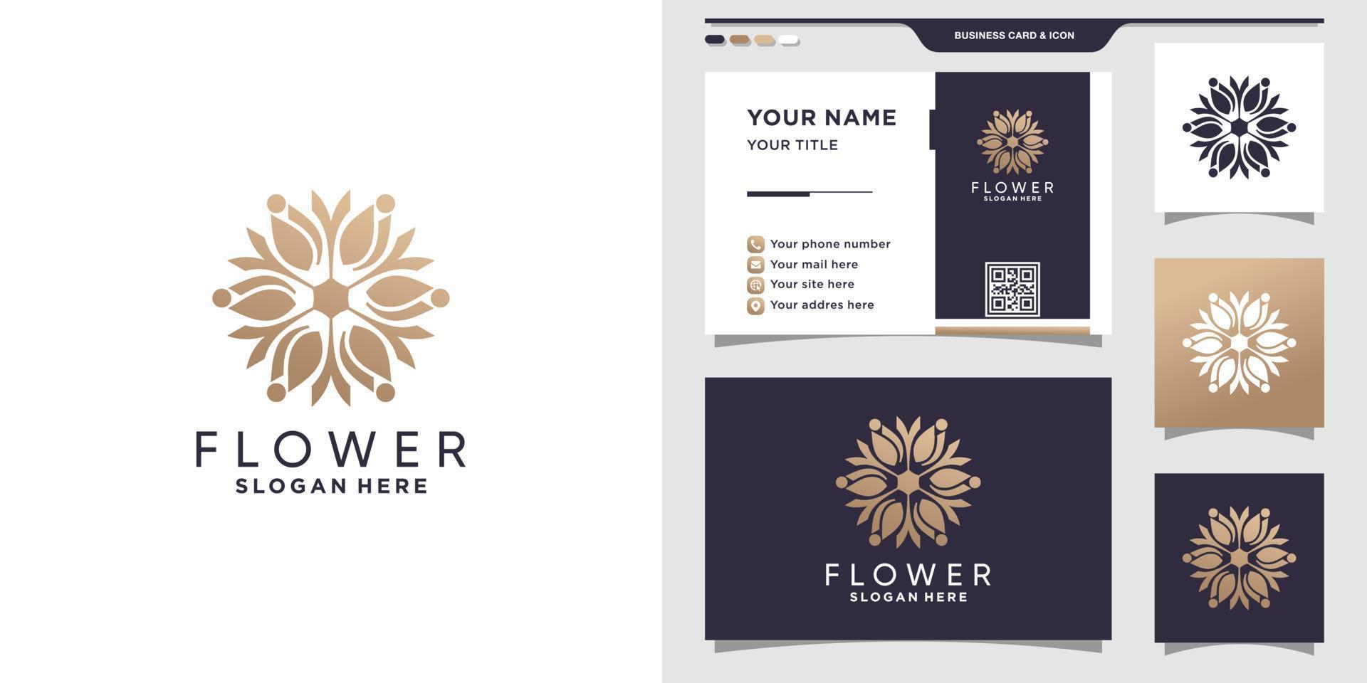 Flower logo design template with modern concept and business card vector