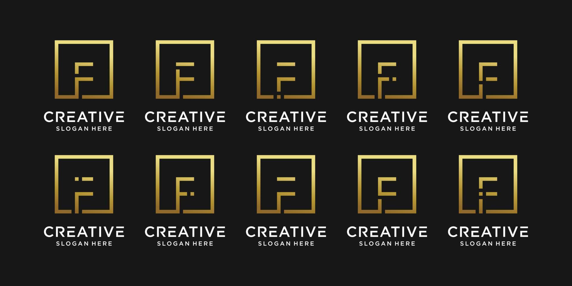 Set of creative monogram logo design initial letter F with square style. vector