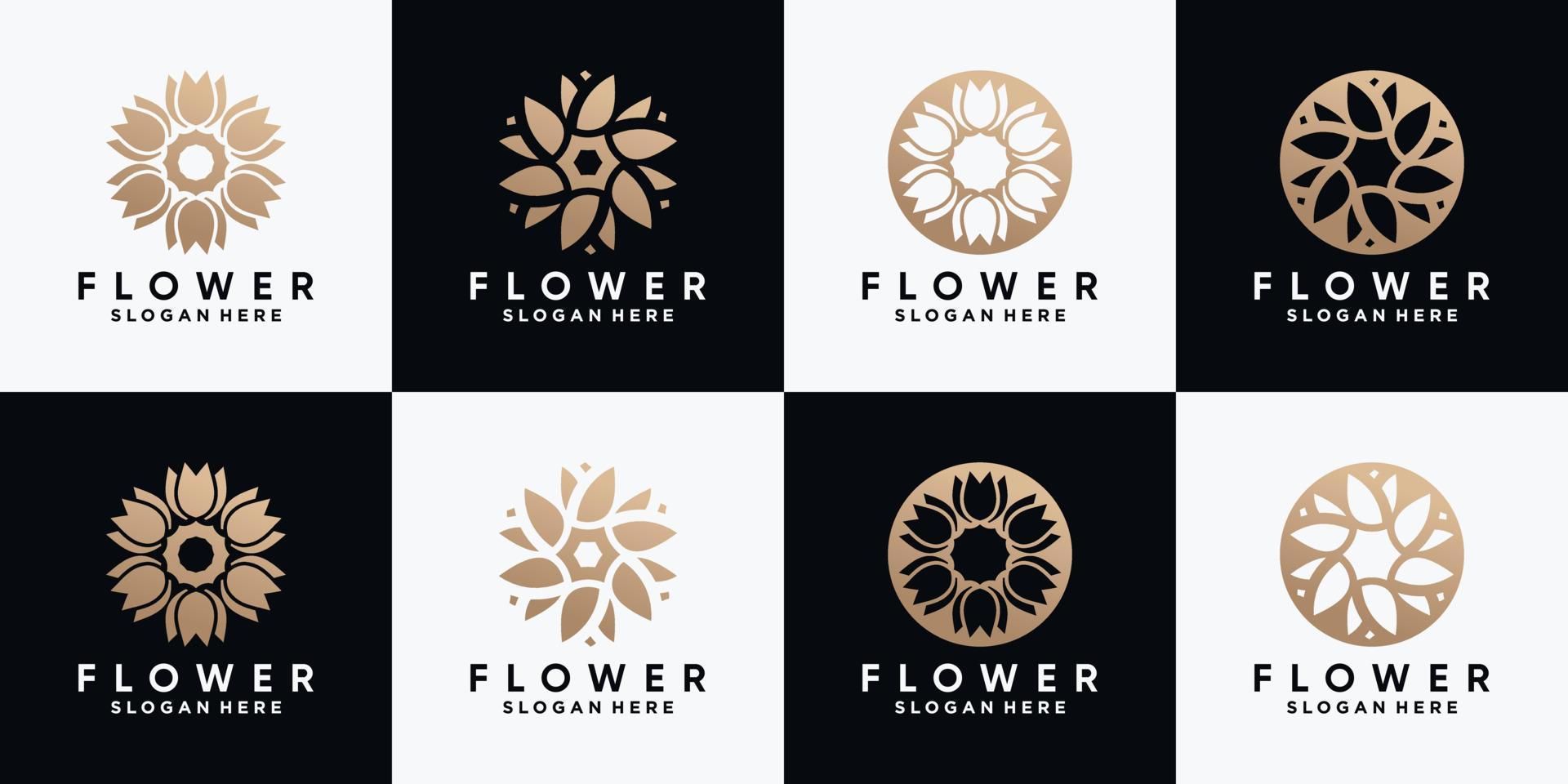 conjunto de plantilla de diseño de logotipo de rosa de flor abstracta con concepto creativo vector