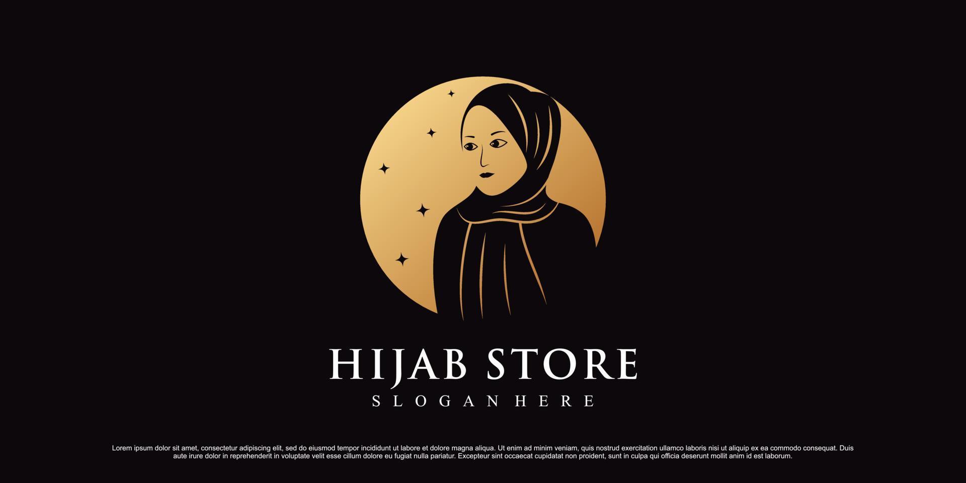 logotipo de la tienda de hijab o hijab de belleza para mujer musulmana con vector premium de elemento creativo