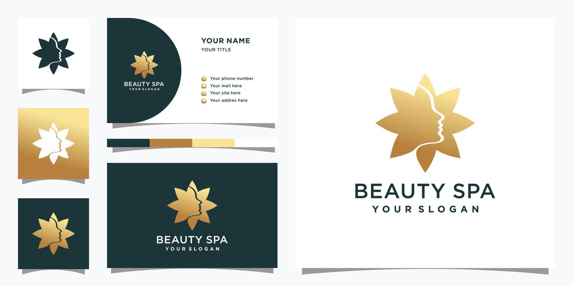 Beauty spa logo for woman with flower style and business card. Logo design and business card Premium Vector