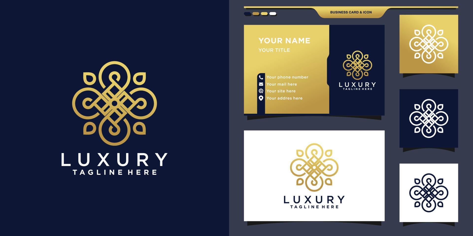 arte de línea de diseño de logotipo de lujo con color de estilo dorado. elegante diseño de logotipo y tarjeta de visita. vector premium