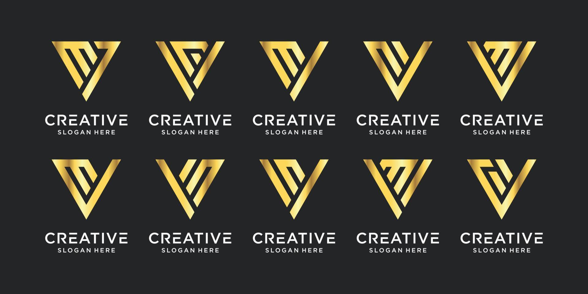 conjunto de letras iniciales de monograma creativo vm con color de estilo dorado. diseño de logotipo para empresa y empresa.vector premium vector