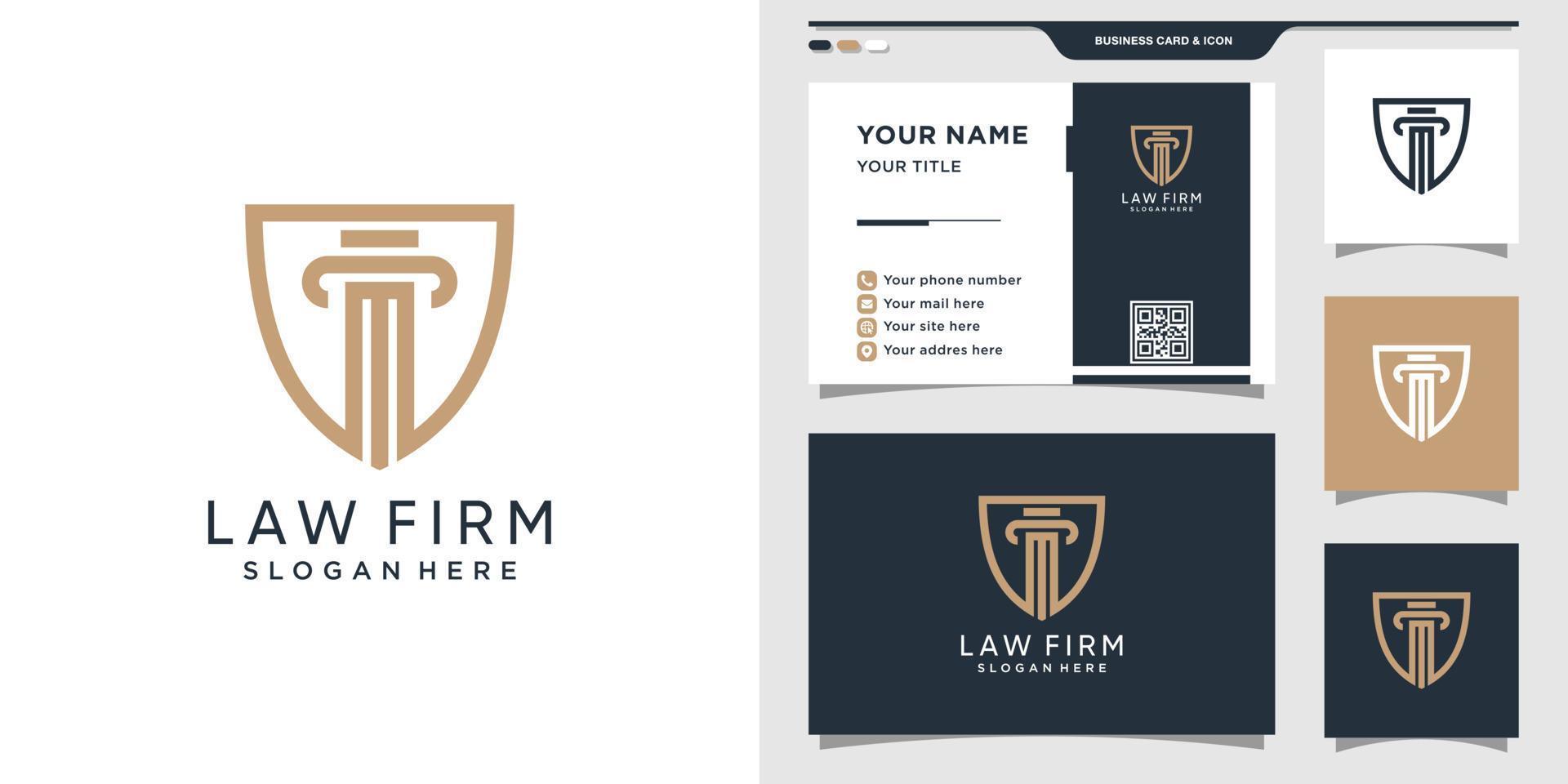 bufete de abogados combinado con logotipo de escudo y diseño de tarjeta de visita vector premium