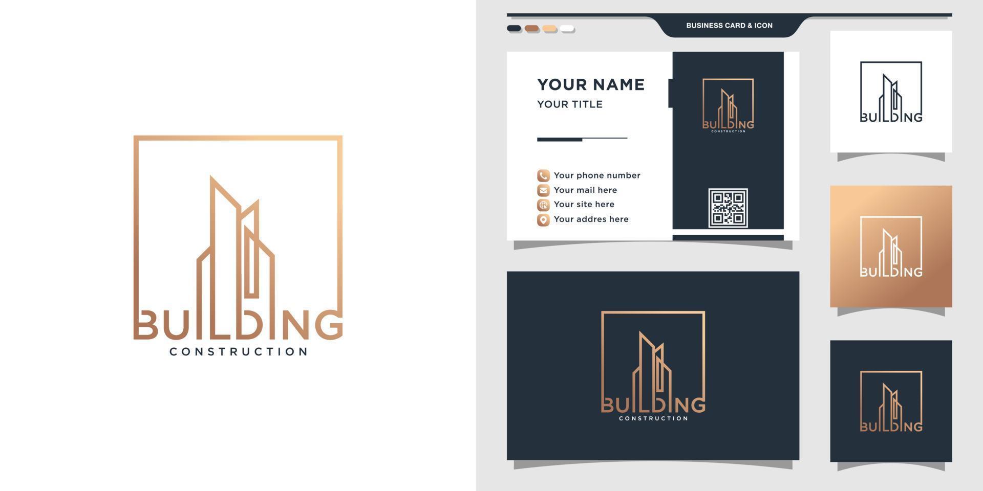 Building logo with creative concept and business card design Premium Vector