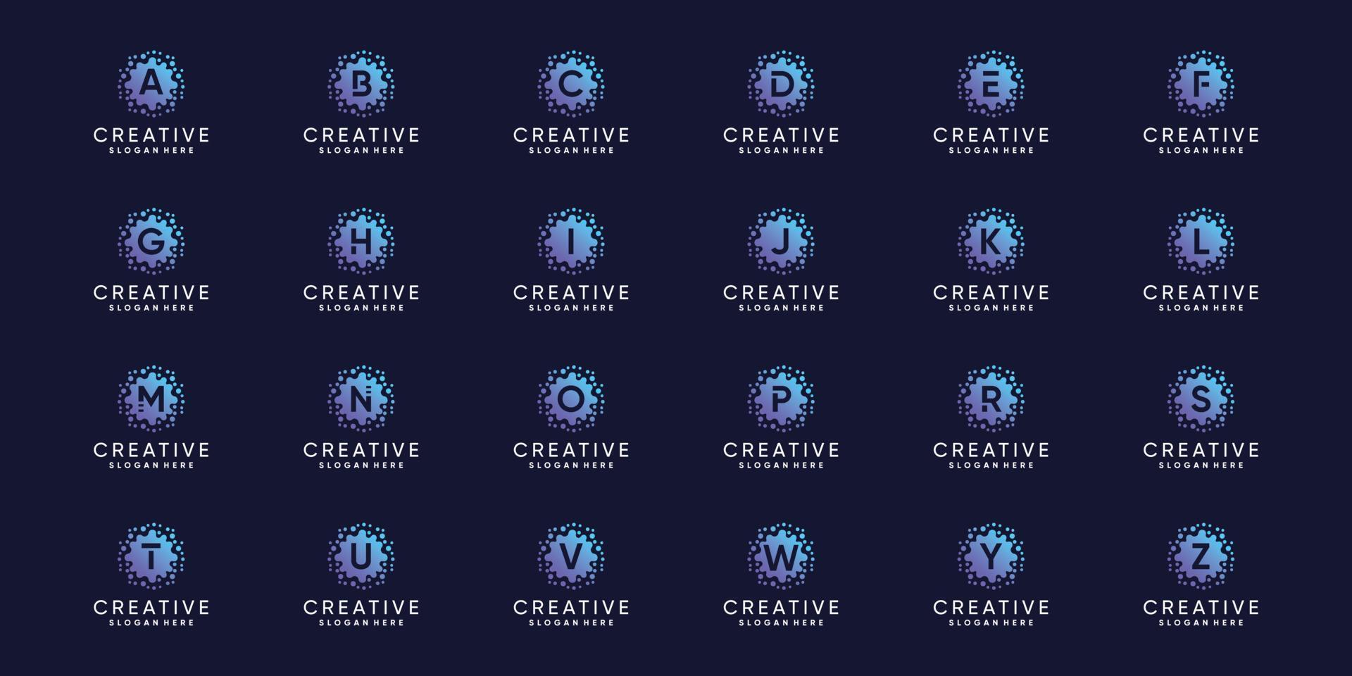Set of bundle monogram logo design initial letter A to Z with dot and molecule logo template. vector
