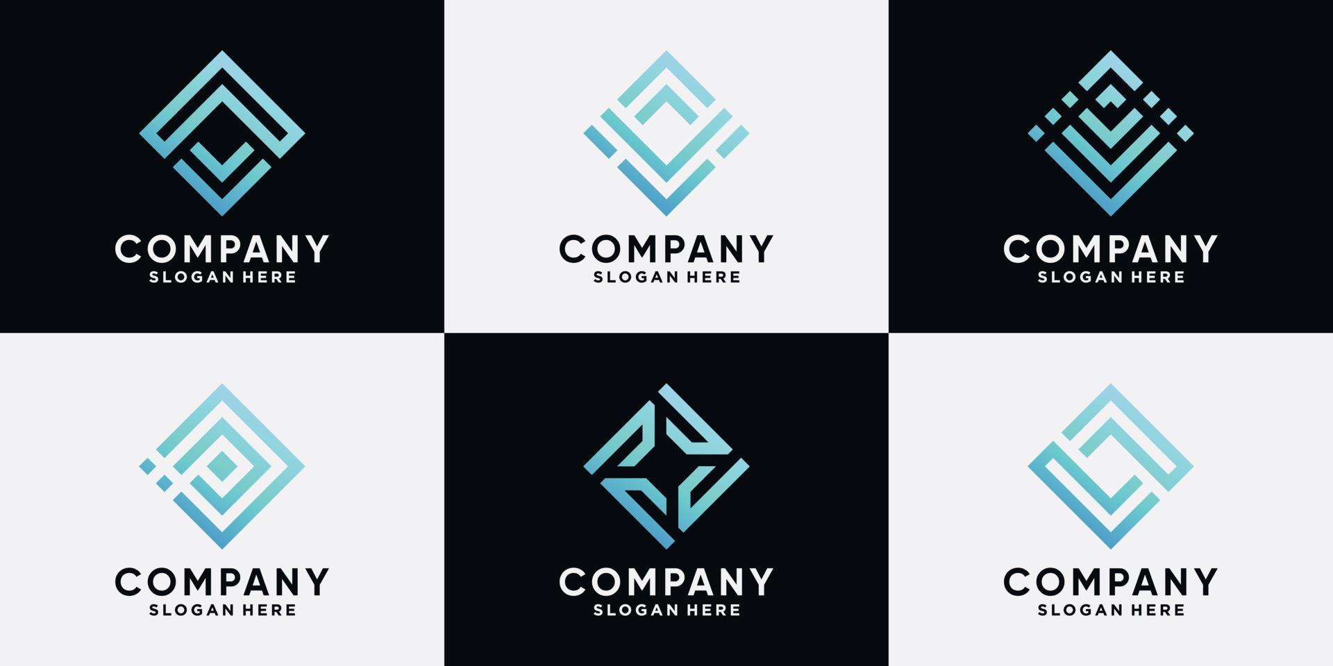 Set of creative company logo design for business with line art style and modern concept vector