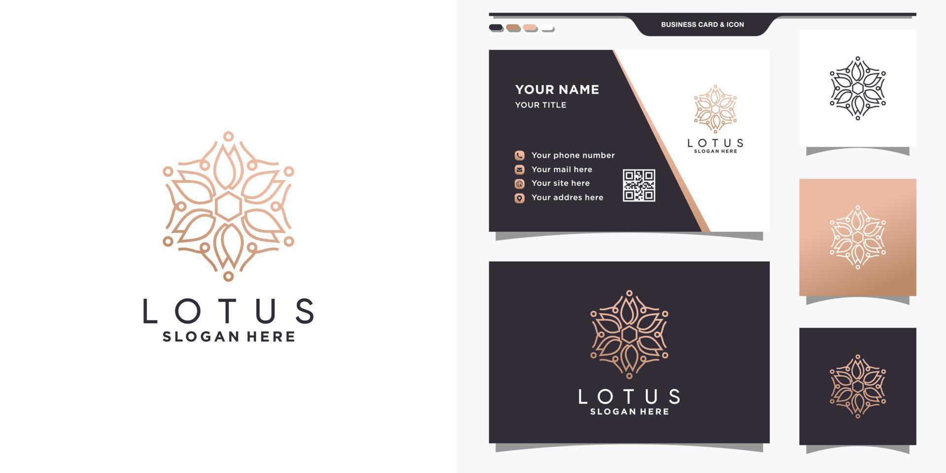 Elegant flower logo with linear style and business card design vector