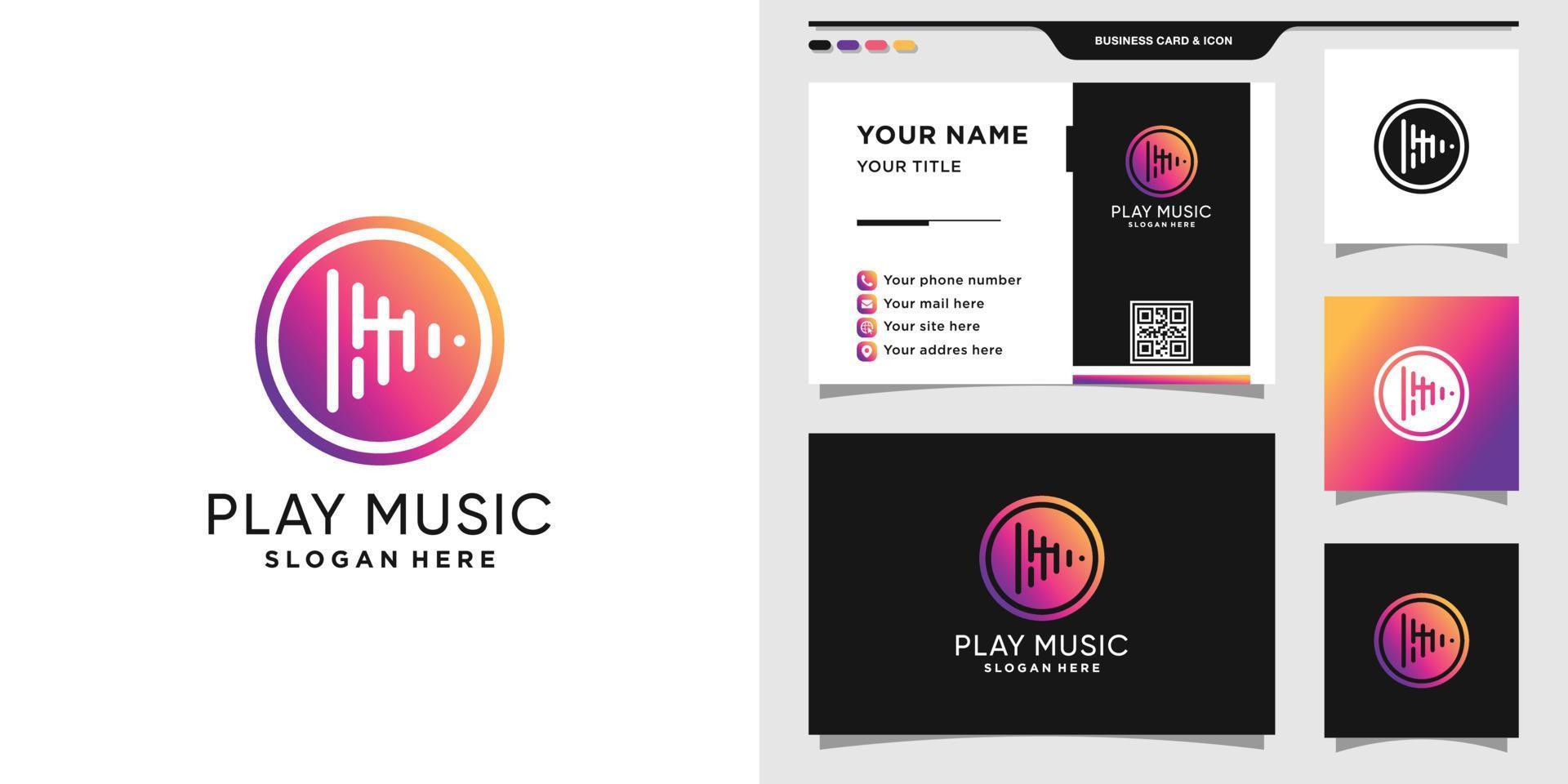 Play music logo with circle concept and business card design vector