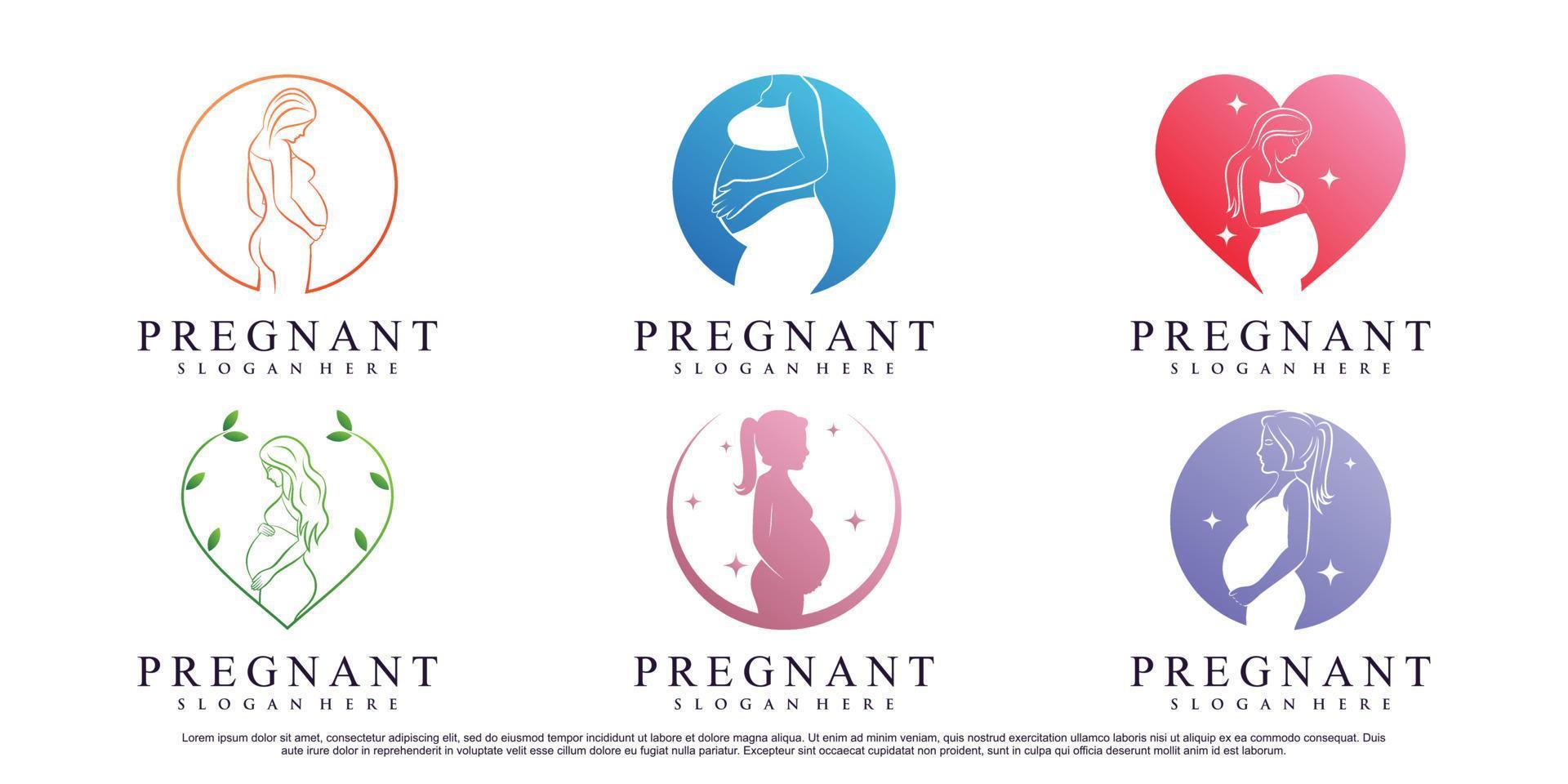 Set bundle woman pregnant logo design template with creative element Premium Vector