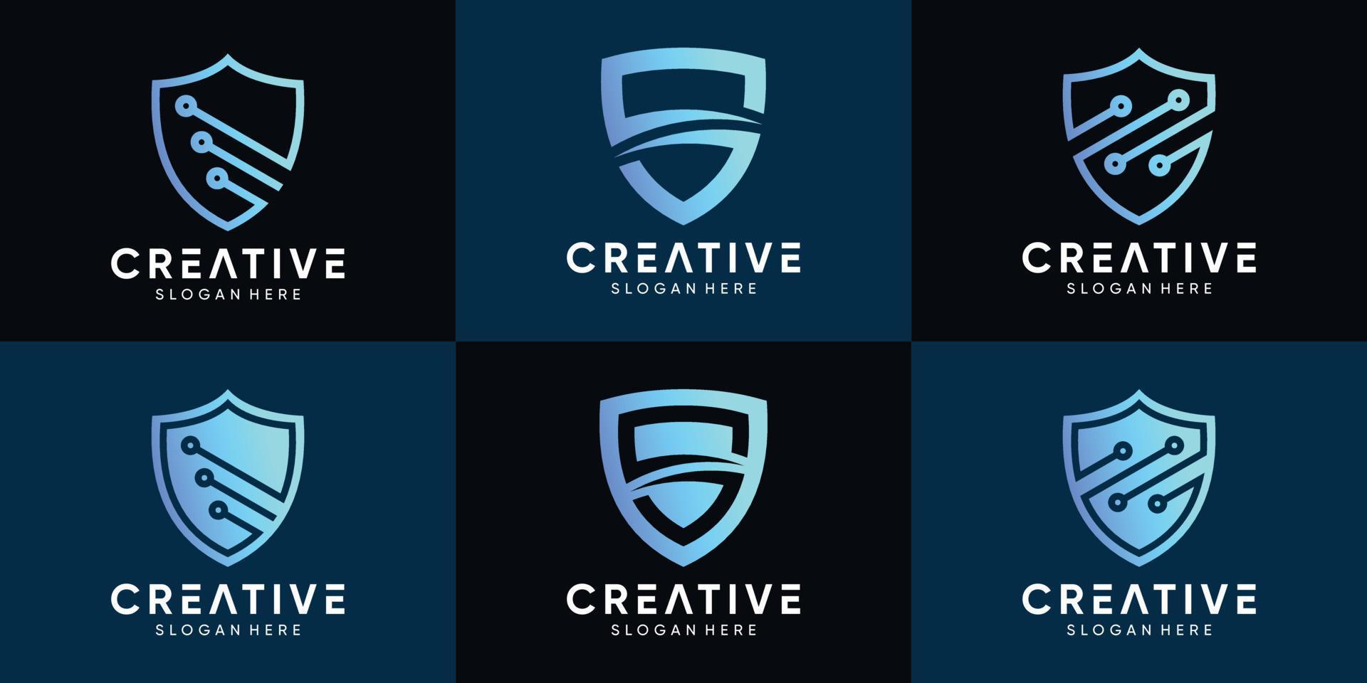 Set of shield logo with gradient tech style. Logo template with creative concept. Premium Vector