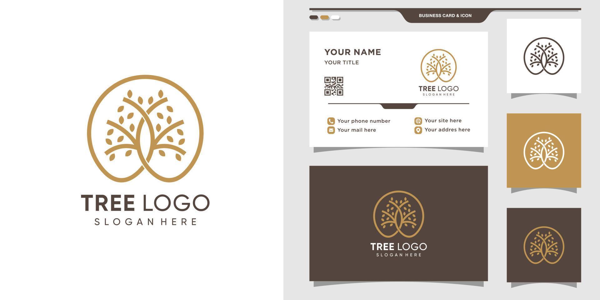 logotipo de árbol con concepto de círculo y diseño de tarjeta de visita premium vector