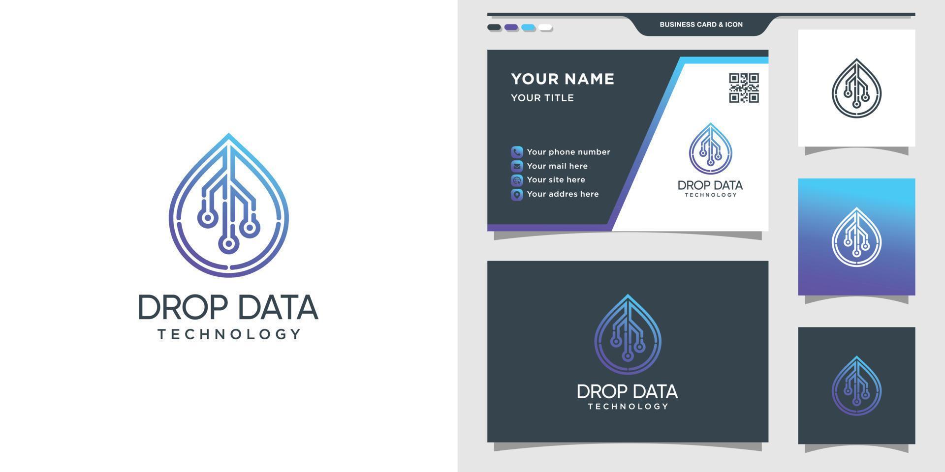 símbolo de datos de gotas en estilo de arte lineal para tecnología. conjunto de vector premium de diseño de logotipo y tarjeta de visita