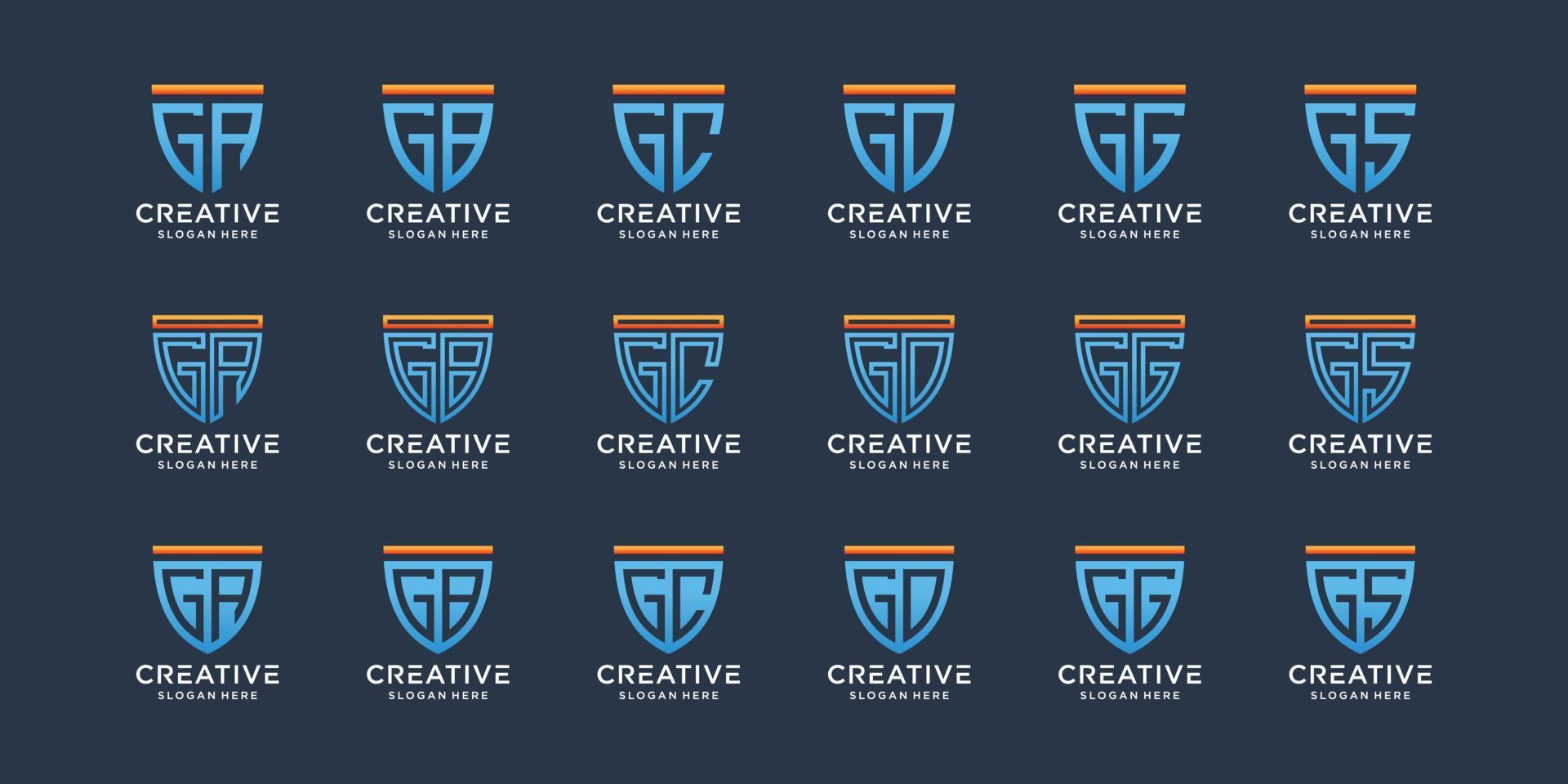 Set of monogram logo design initial letter G combined with other in shield style vector