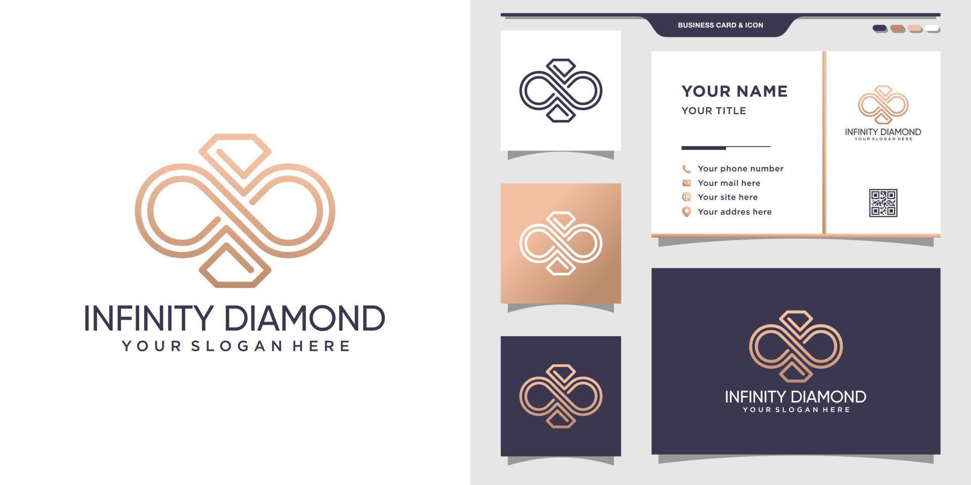 logotipo de diamante combinado con estilo infinito, plantilla de icono de logotipo y vector premium de diseño de tarjeta de visita