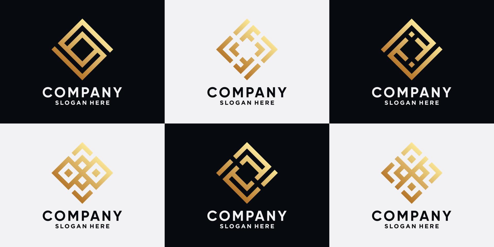 Set of creative logo design for business company with creative modern concept and golden style color vector
