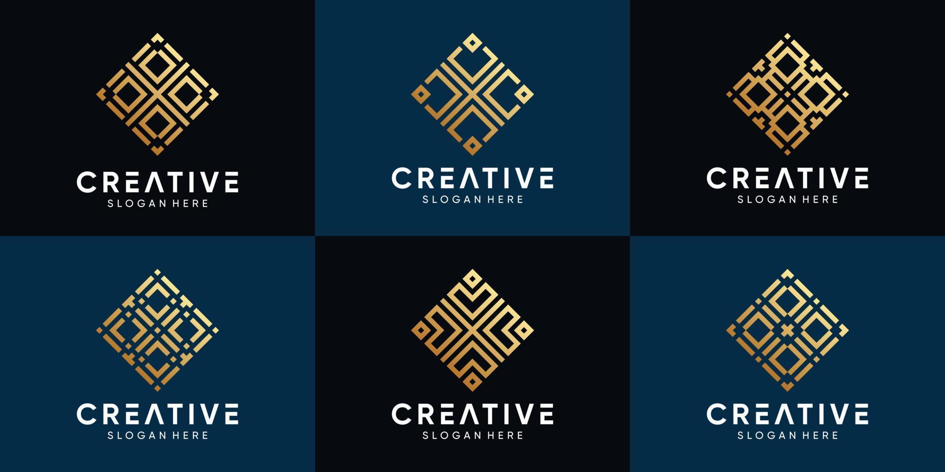 Set of creative geometric logo design for business company with line art style vector