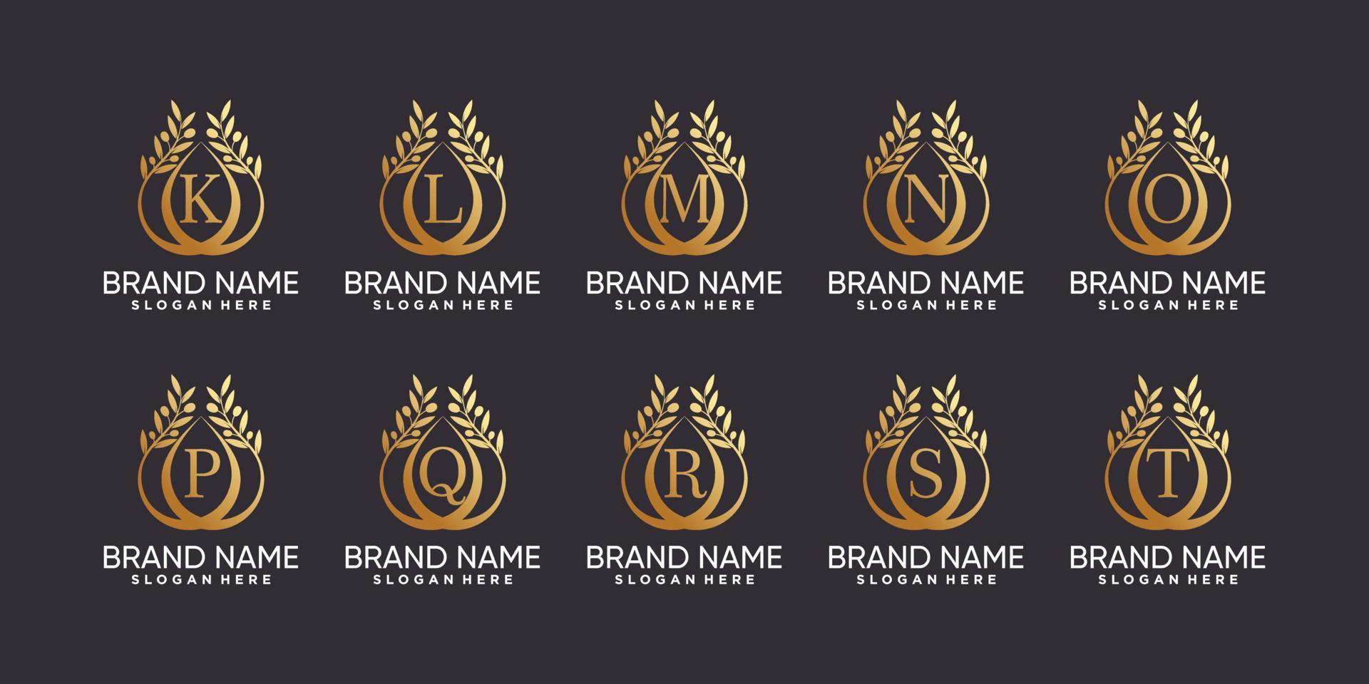 Set of olive tree logo design initial letter K to T with line art style and creative concept vector