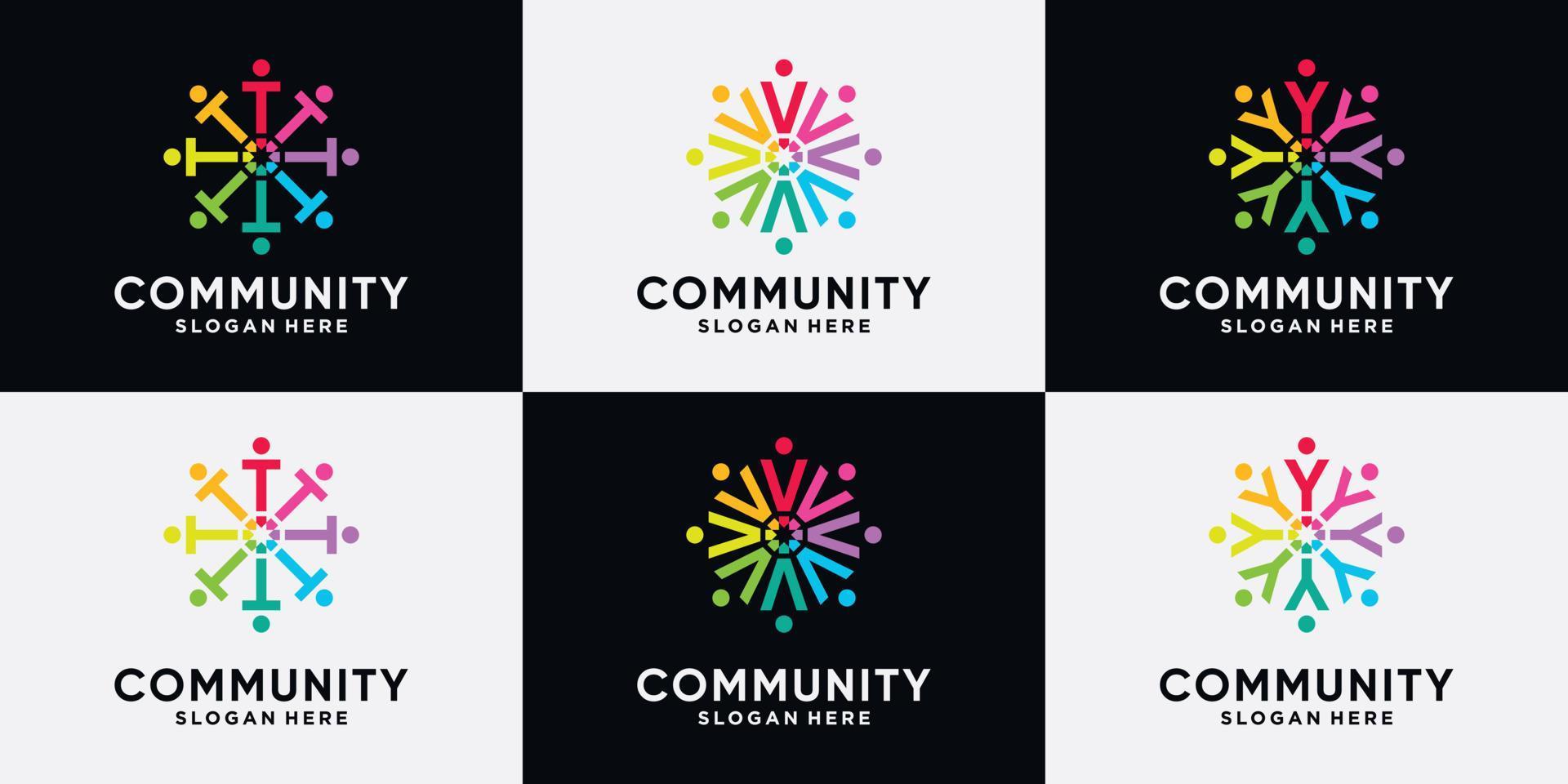 Set bundle of community logo design initial letter T, V, Y with creative concept. vector