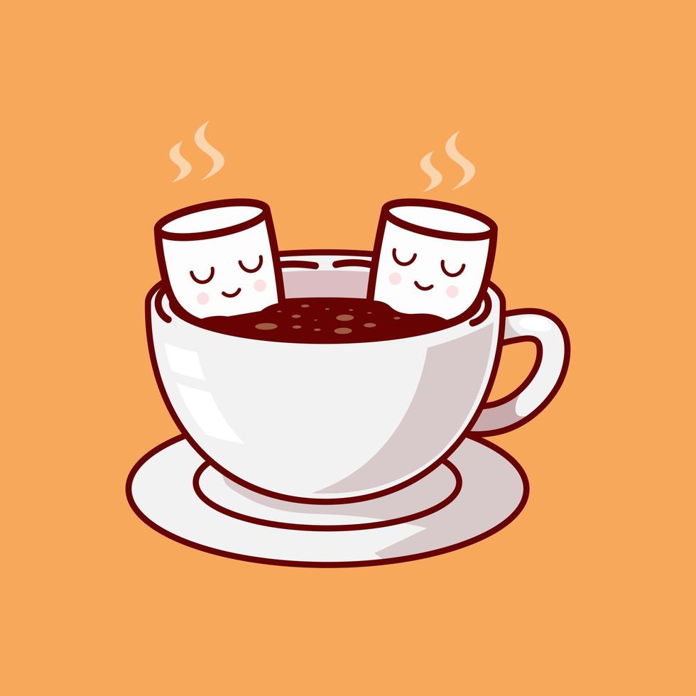 marshmallows soaking in a cup of coffee vector