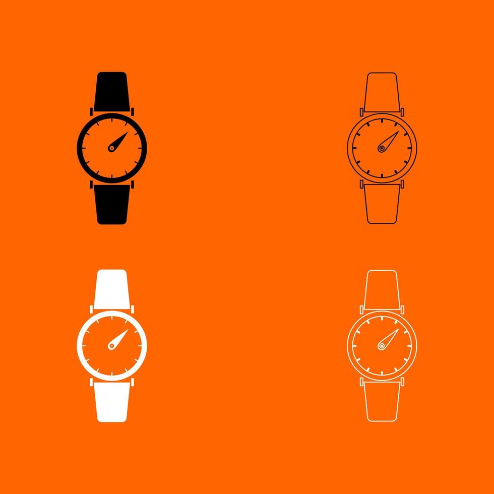 icono de conjunto de reloj de mano en blanco y negro vector