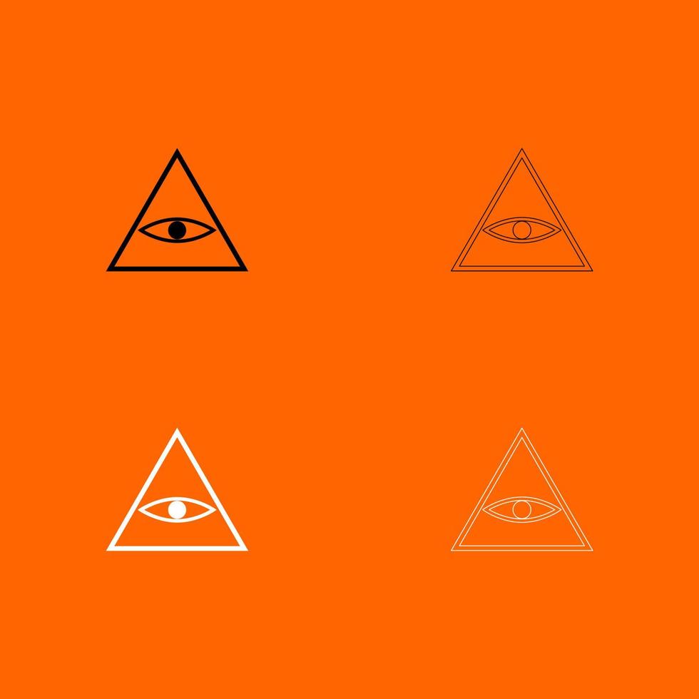 icono de conjunto de símbolo de ojo que todo lo ve en blanco y negro vector