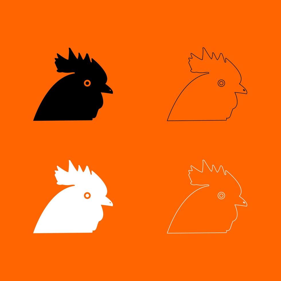 icono de conjunto de cabeza de gallo en blanco y negro. vector